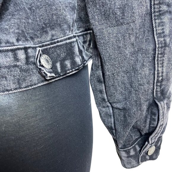 Womens Black Denim Pearl Embellished Jacket With Button Front & Chest Pockets - Picture 6 of 7